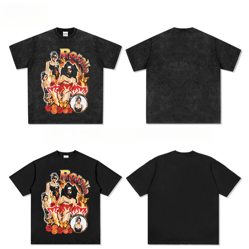 Marcas streetwear usa vintage hip hop rosalía rosalia print short sleeve t-shirt