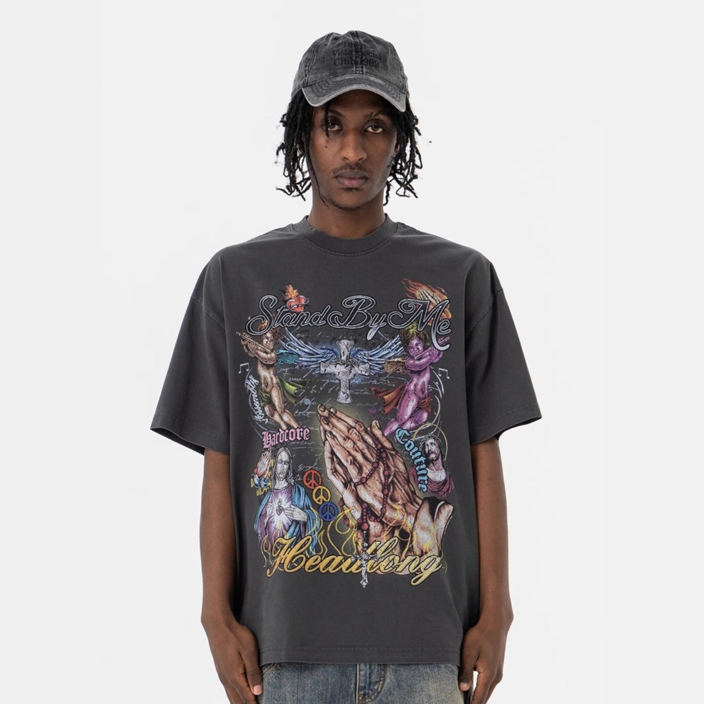 Vintage 90s Hip Hop Clothing Summer Wash Short Sleeve T-Shirt