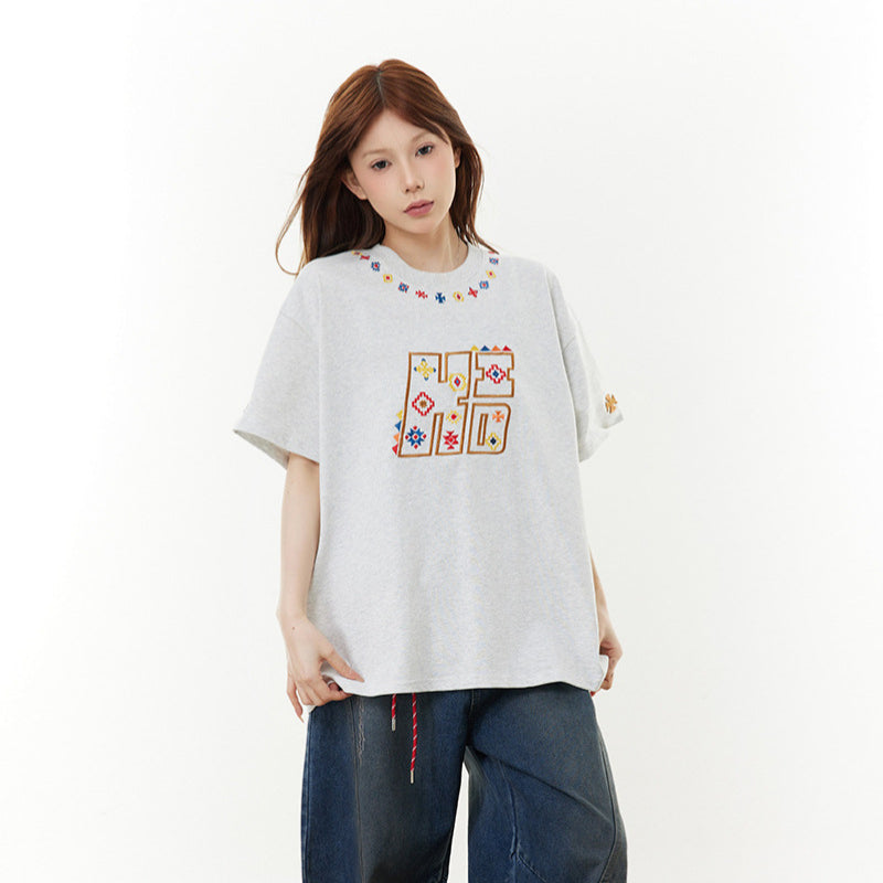Hip Hop Clothes New York Embroidered T-Shirt Summer Short Sleeve Top