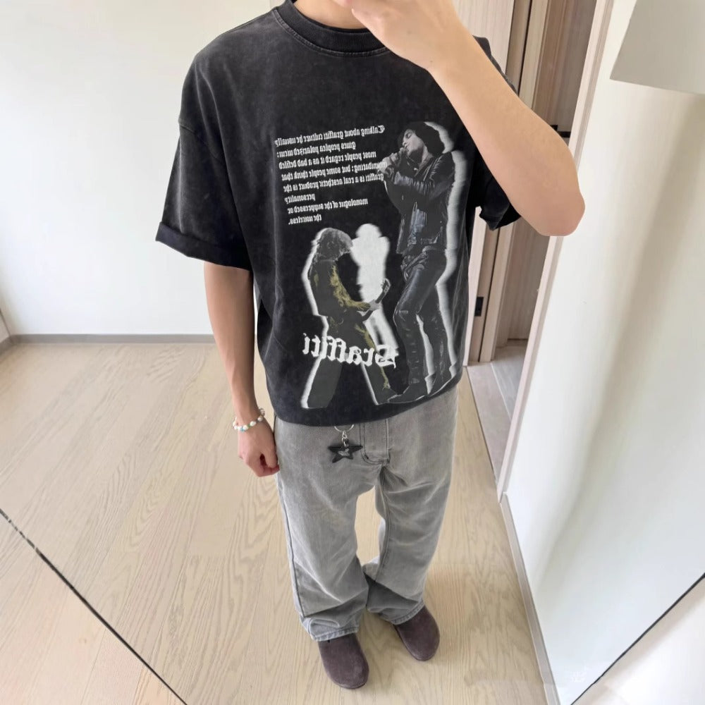 Streetwear Eua t shirt vintage vintage band digital print short sleeve t-shirt