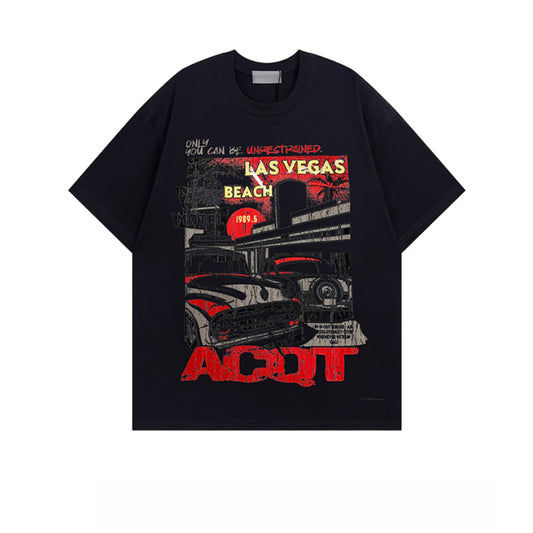 Racing oversized t shirt retro street racing print short sleeve t-shirt