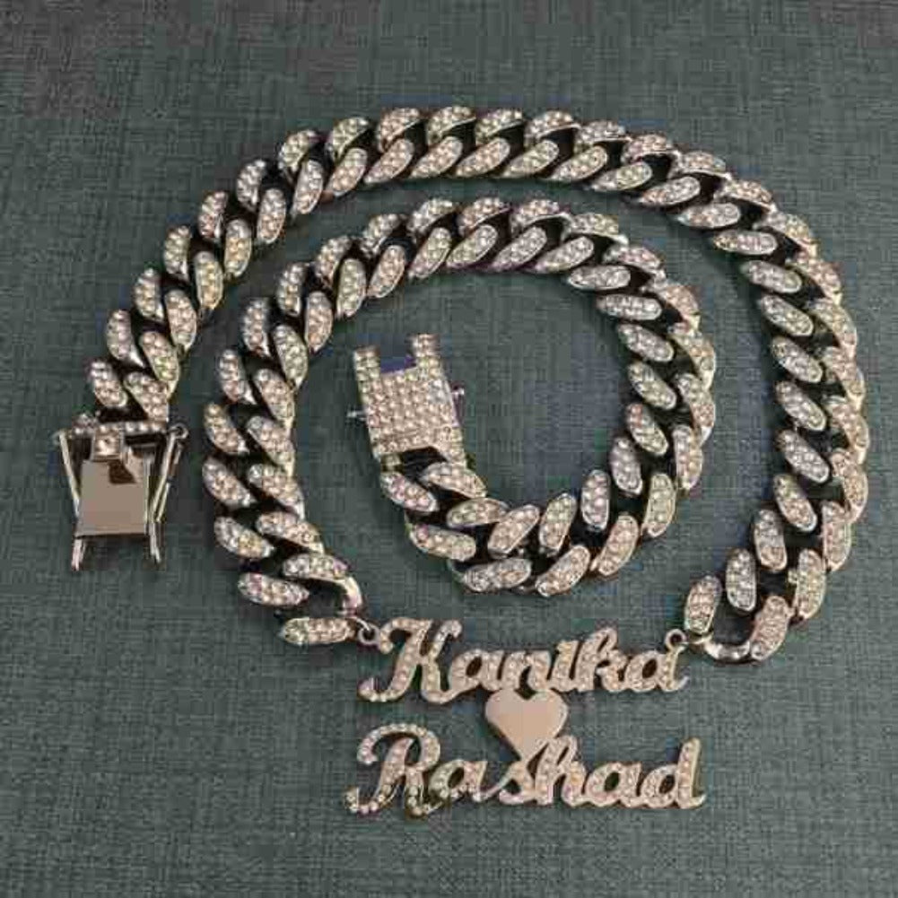 Jewelry Hip Hop Stainless Steel Diamond Pendant Letter Cuban Necklace Customized Word Up