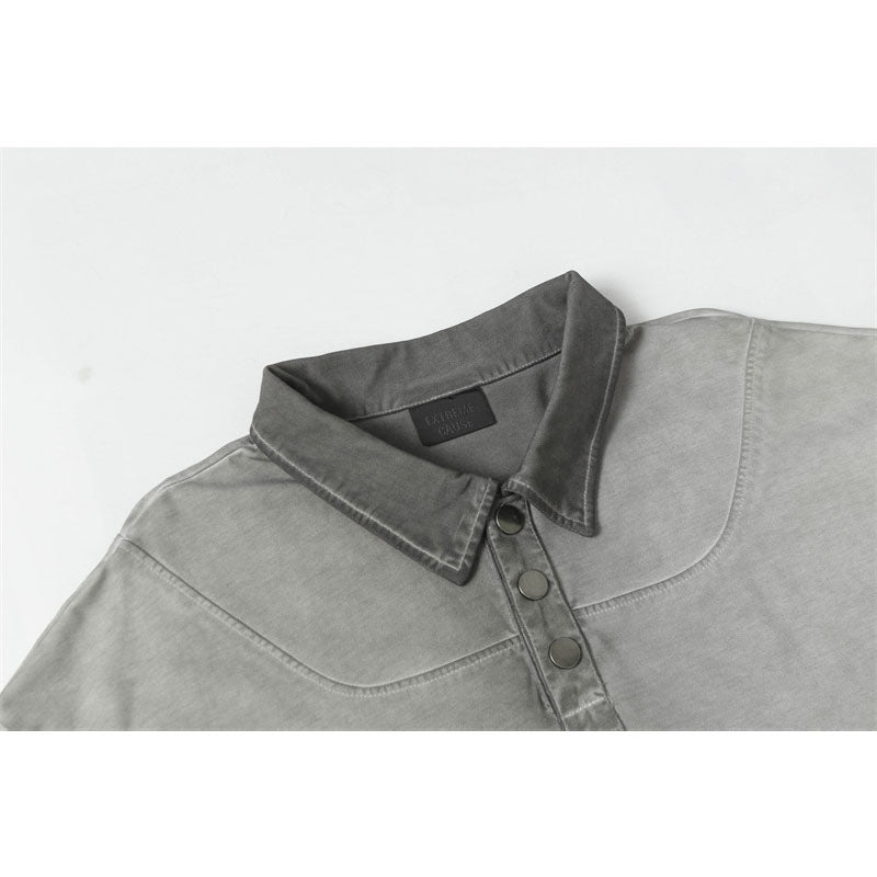 Stone Washed T shirt Vintage Washed Polo Shirt Lapel Short Sleeve Shirt