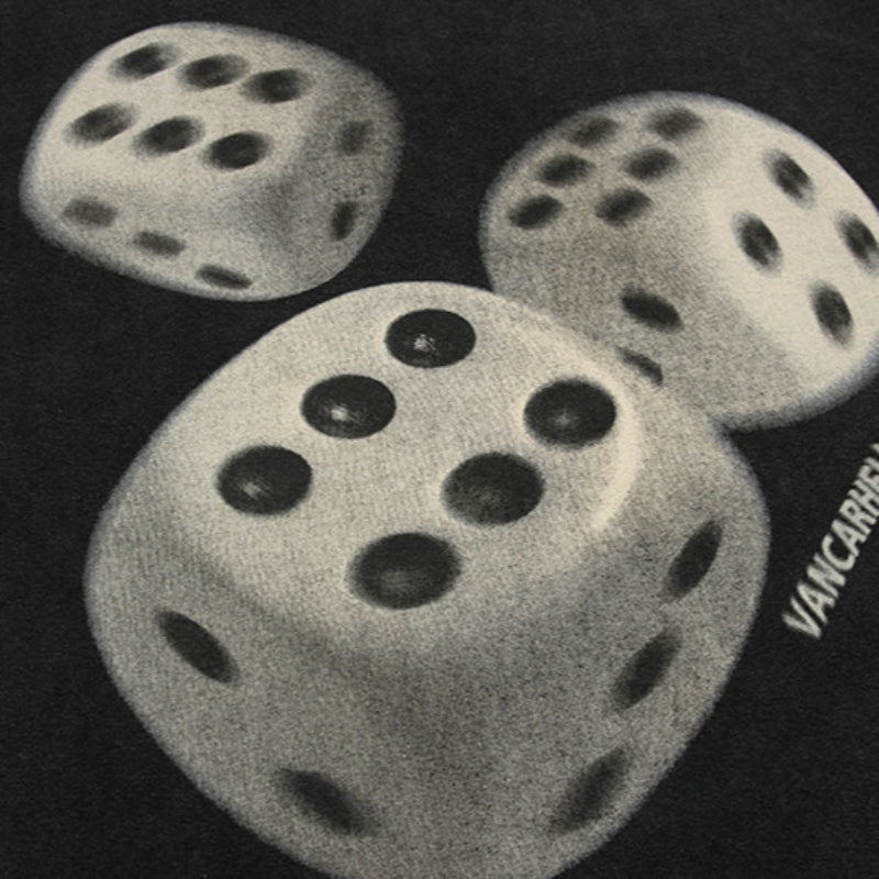Vintage T Shirts Hip Hop Vintage Washed Dice Print Short Sleeve T-Shirt