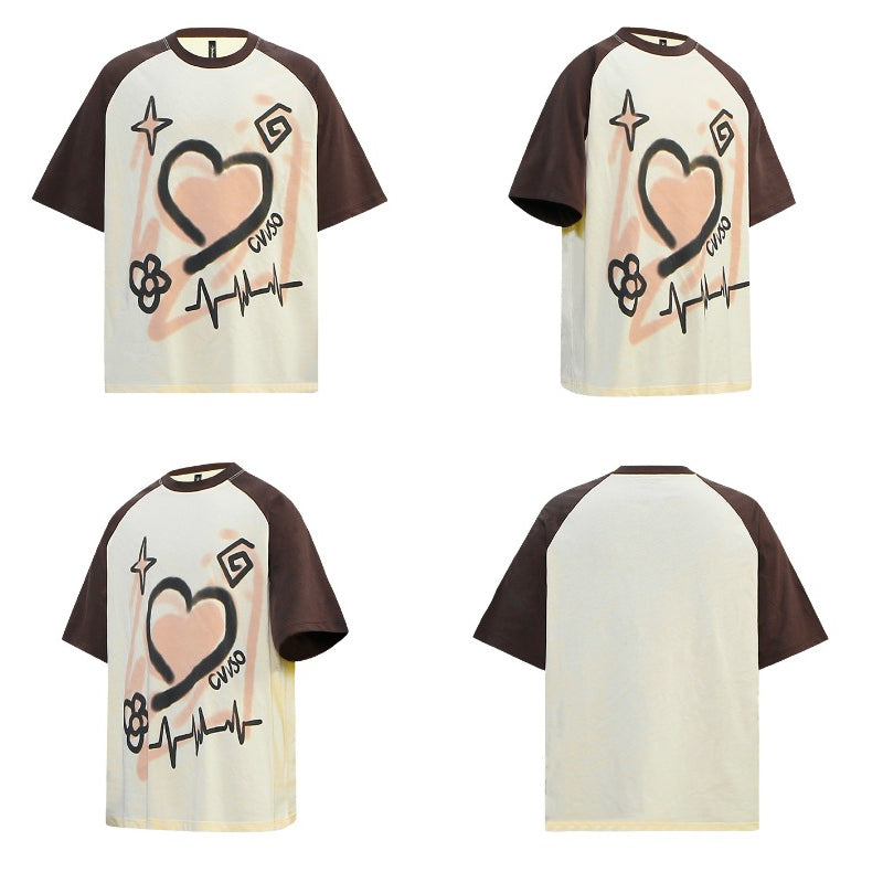 80s And 90s Vintage T Shirts Vintage Contrast Graffiti Love Short Sleeve T-Shirt