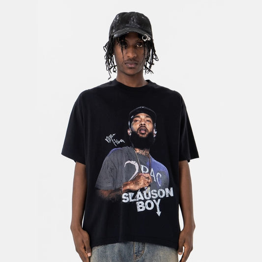 Vintage College Shirts Summer Vintage Portrait Print Casual Loose Crew Neck Short Sleeve T-Shirt