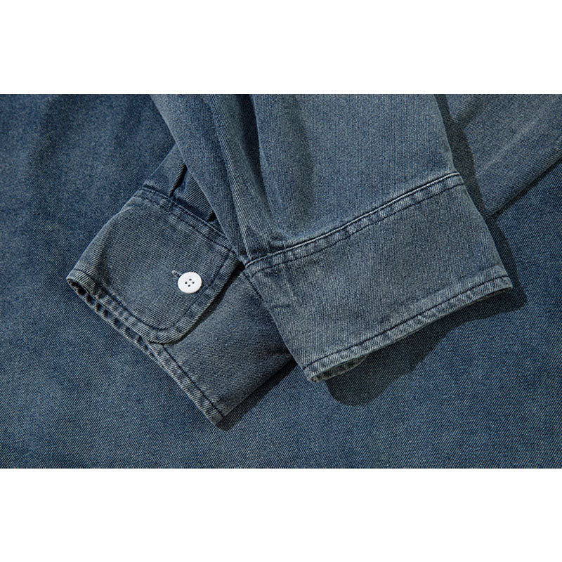 Marcas De Streetwear Washed Denim POLO Vintage Embroidered Lapel Sweater
