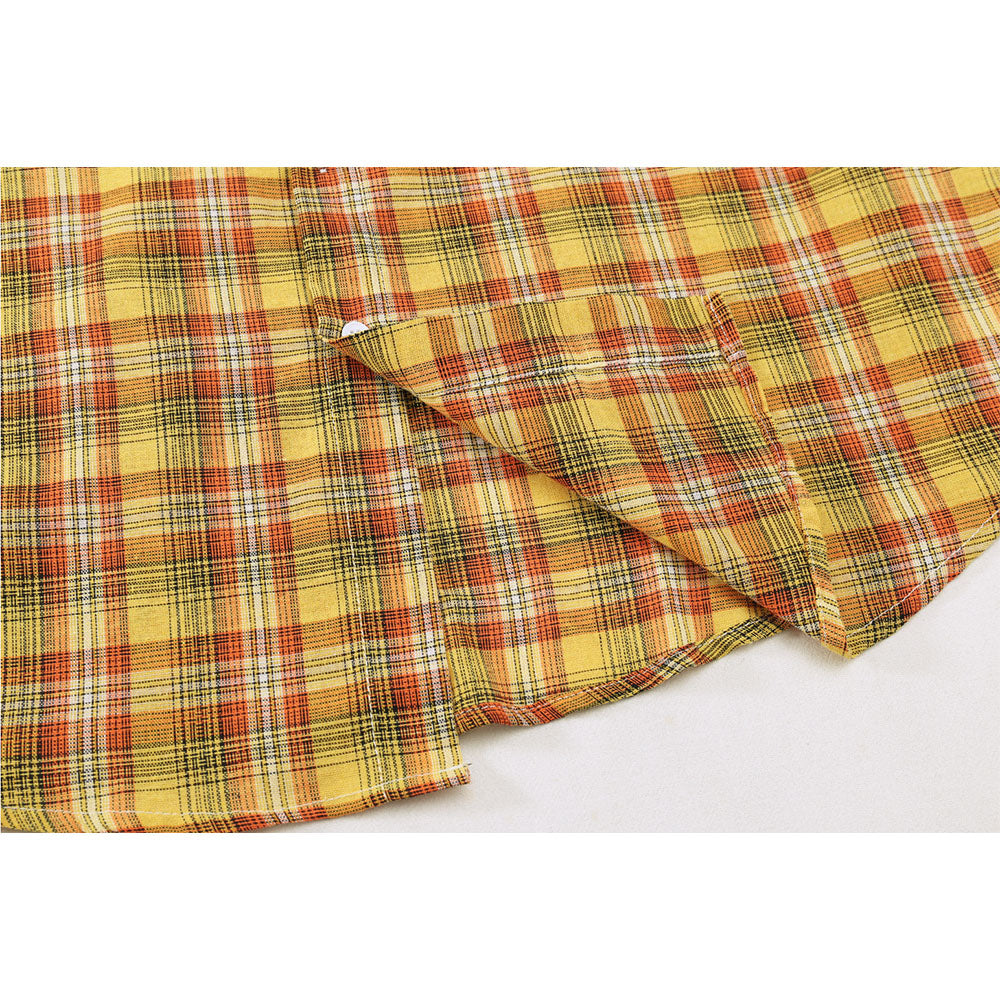 Nostalgia T Shirts Dopamine Yellow Checked Shirt Short Sleeve Summer Loose Polo Lapel Top