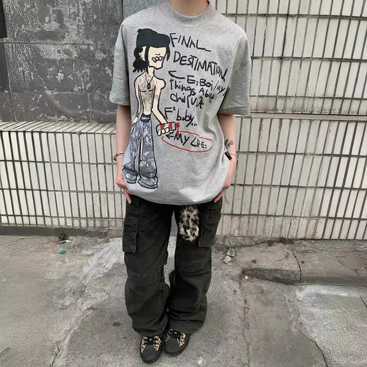 Streetwear Eua t shirt cotton cyberpunk print summer loose vintage couple top