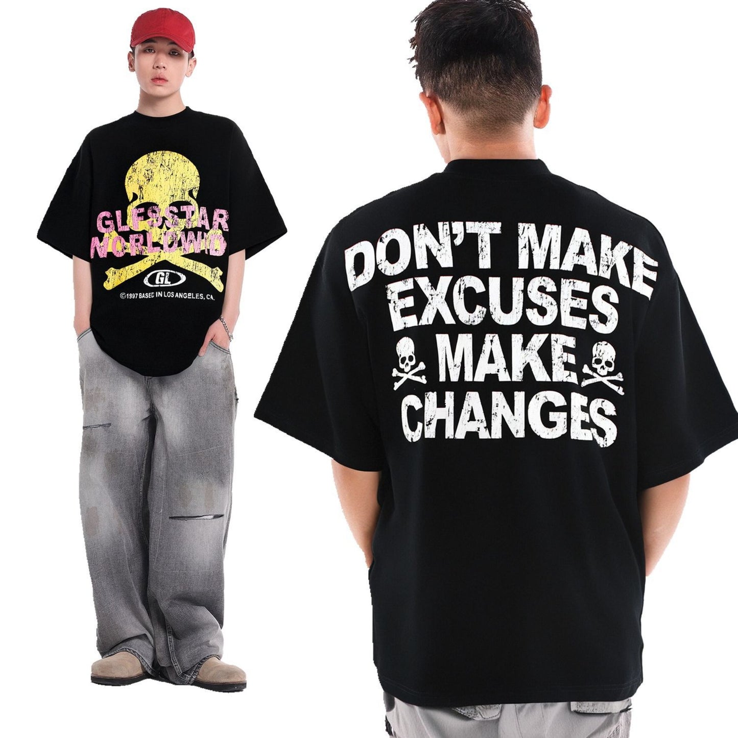 Unisex T-shirts Summer Men's and Women's Creative Skull Figure Loose Short Sleeve T-Shirt