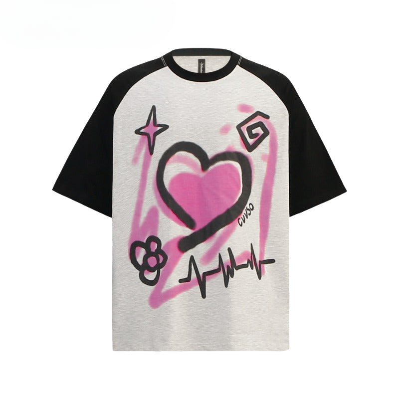80s And 90s Vintage T Shirts Vintage Contrast Graffiti Love Short Sleeve T-Shirt