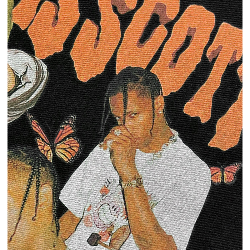 Streetwear masculino TRAVIS SCOTT Hip Hop, Loose, Printed Short Sleeve Vintage TEE