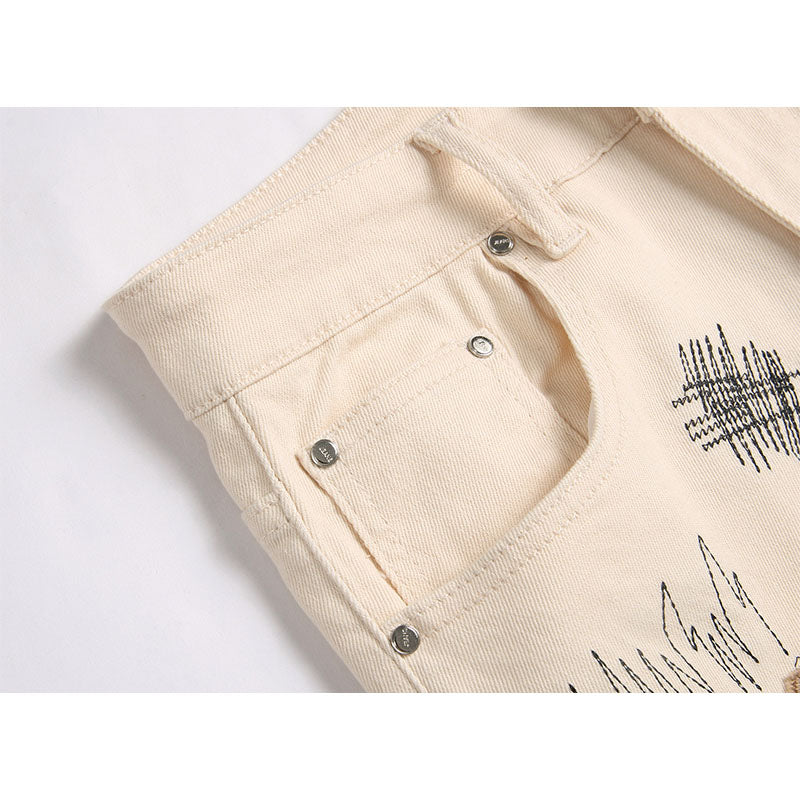1990 Fashion Jeans Embroidered Denim Trousers