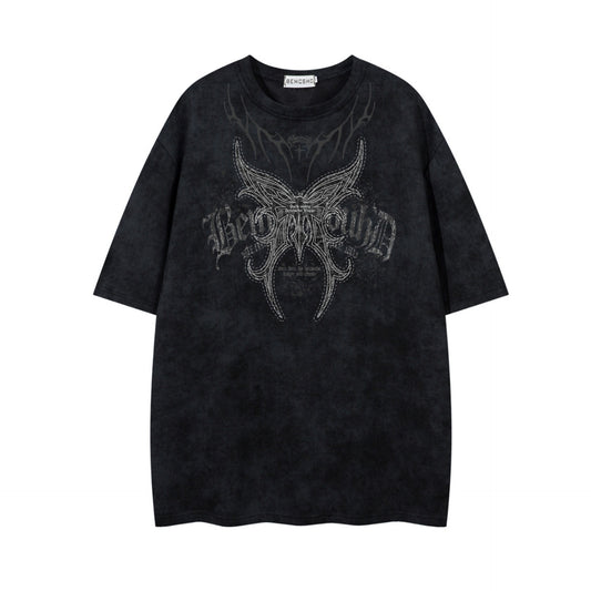 Hustle vintage butterfly print short sleeve t-shirt