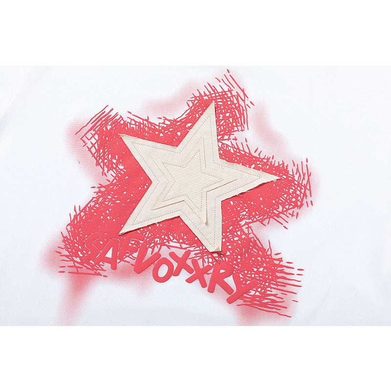 Vintage Tišö Rt Star Print Short Sleeve T-Shirt Summer Sleeve Top