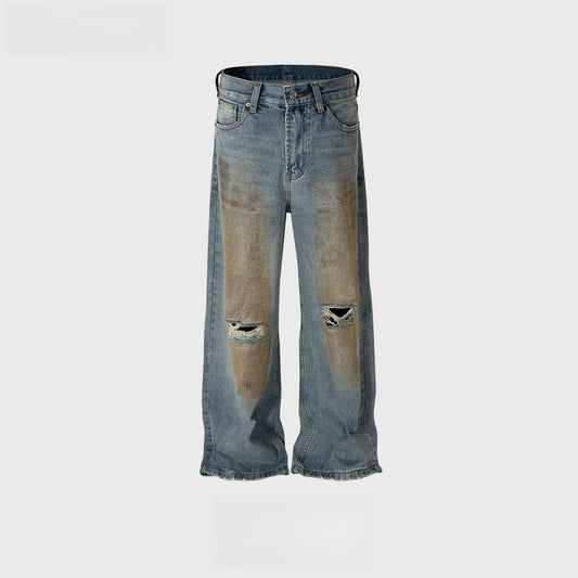 Rock Revival Jeans Ripped Trousers Straight Wide Feet Washed Old Jeans