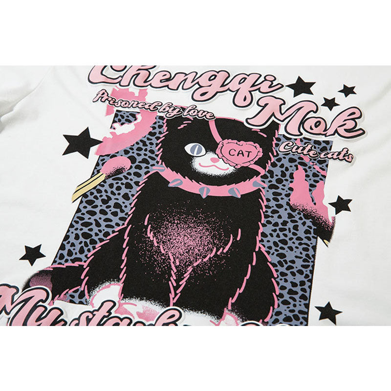Marcas De Streetwear Cat Print Casual Men's and Women's Long Sleeve T-Shirt