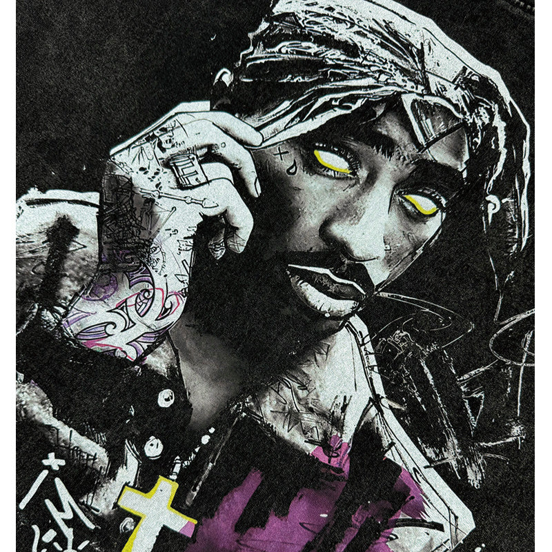 Cool t rapper vintage tupac print hip hop short sleeve wash do old t-shirt