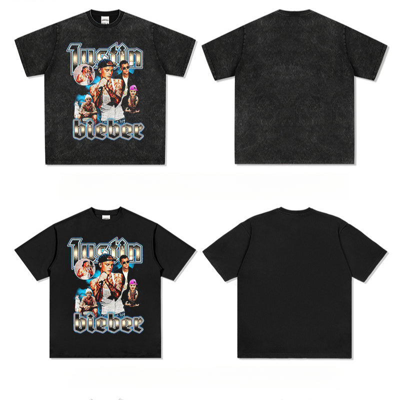 Cool t rapper Justin Bieber print vintage short sleeve t-shirt