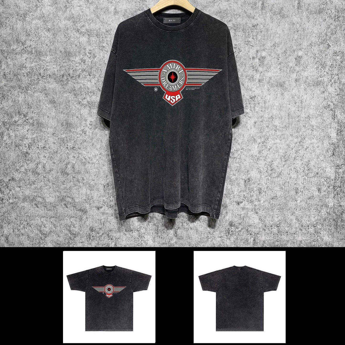Amiri washed t-shirt flying eagle wings chapter printing short sleeve