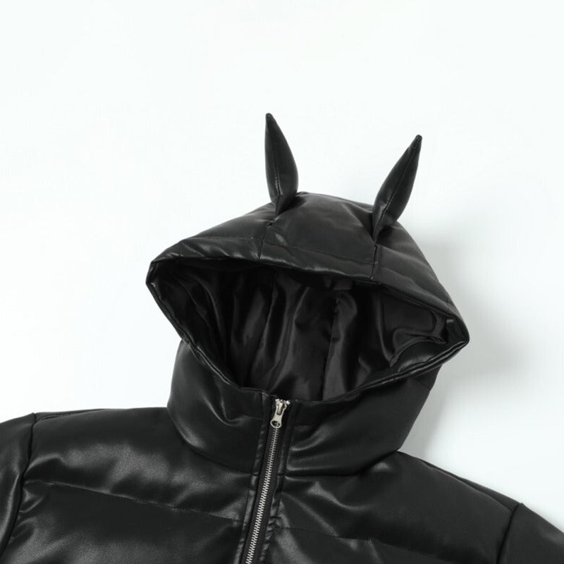 Unisex Down Jacket Doberman Devil Ears Leather Jacket Bread Cotton Jacket