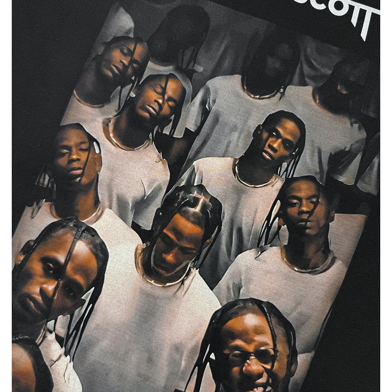Streetwear masculino hip hop Travis scott rap character print washed do old loose short sleeve t-shirt