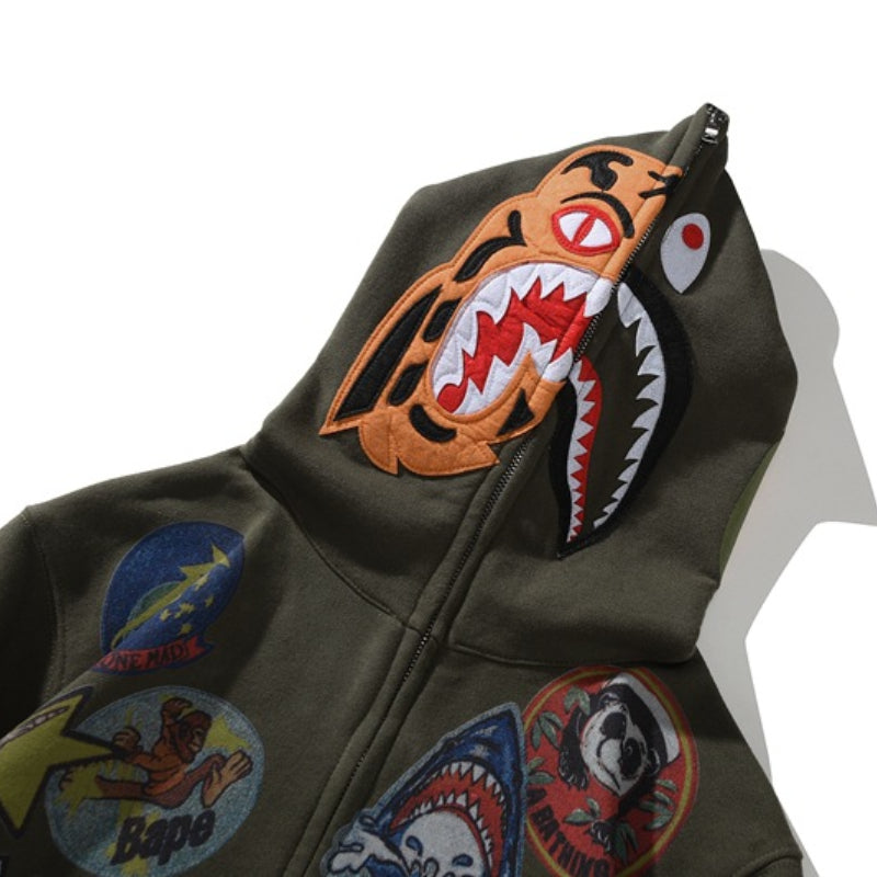Ape Hoodie Joint Tiger Head Multi-pattern Printed Shark Hooded Cardigan Zip Sweater Jacket