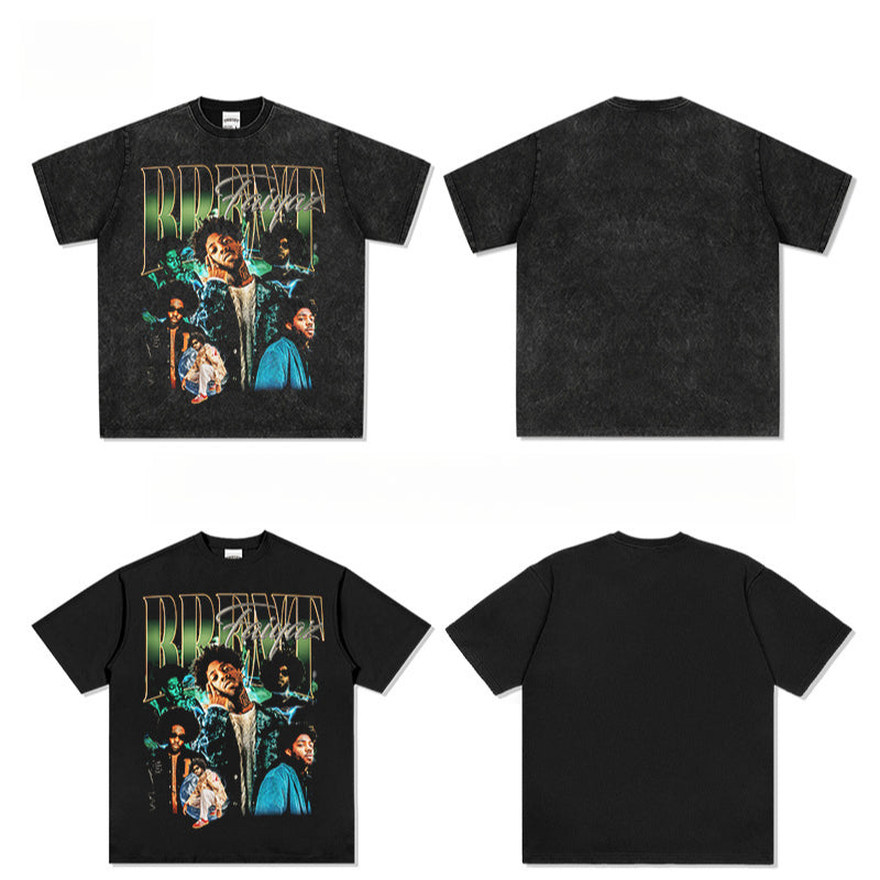 Outfit streetwear vintage hip hop BrentFaiyaz print short sleeve t-shirt