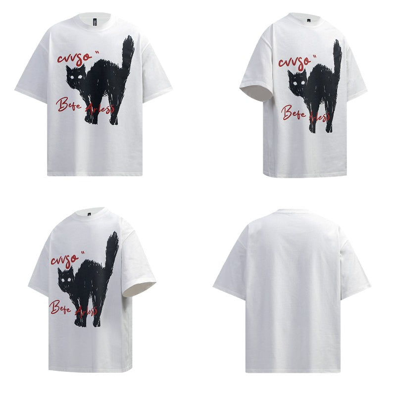 80s And 90s Vintage Fun Fried Cat Short Sleeve T-Shirts
