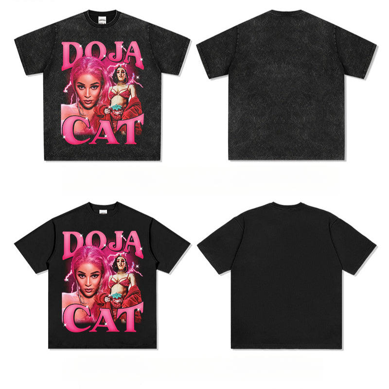 Streetwear masculino hip hop vintage Doja cat print short sleeve t-shirt vintage