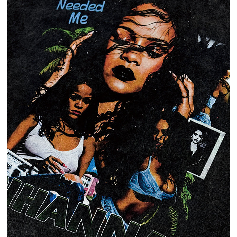 Cool t rapper hip hop rap Rihanna vintage print short sleeve top