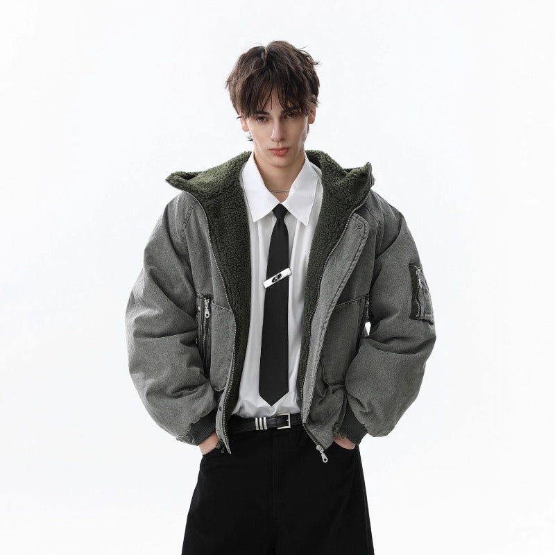 Unisex Down Jacket Men's Winter Lamb Feather Hooded Jacket