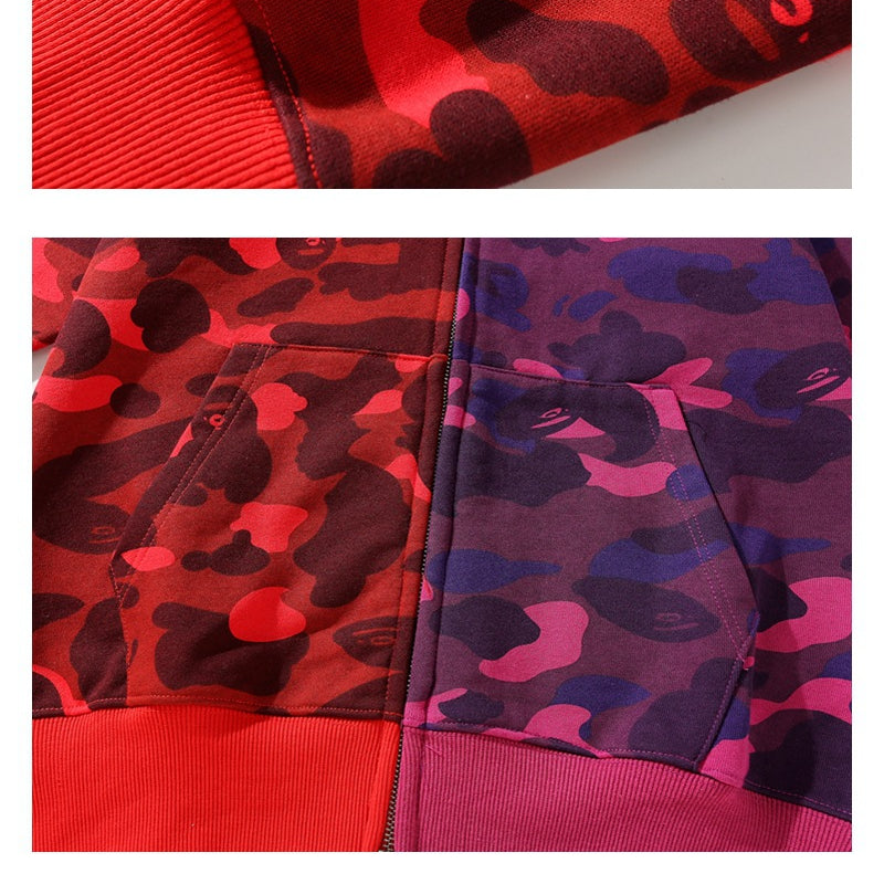 Ape Hoodie Color Matching Zip Full Open Camo Shark Hooded Sweater Jacket