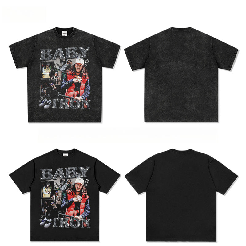 Outfit streetwear Vintage Hip Hop Baby Tron Print Short Sleeve T-Shirt