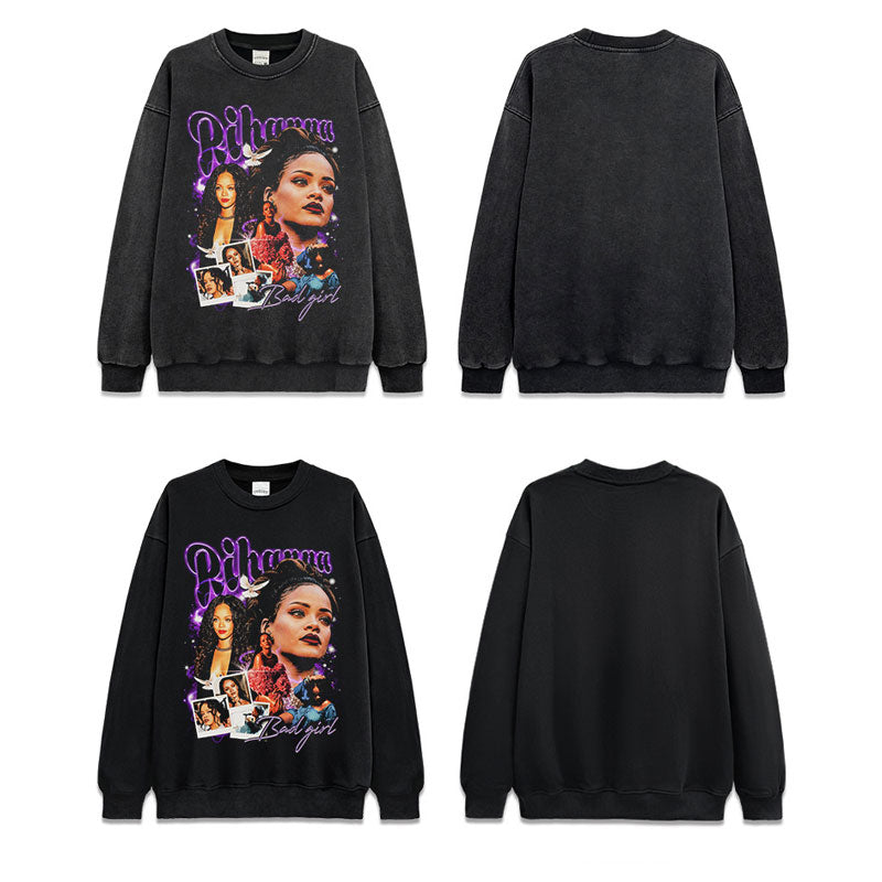 Marcas streetwear usa hip hop Rihanna print crew neck sweater