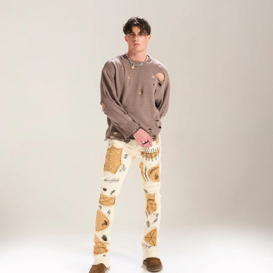 1990 Fashion Jeans Embroidered Denim Trousers