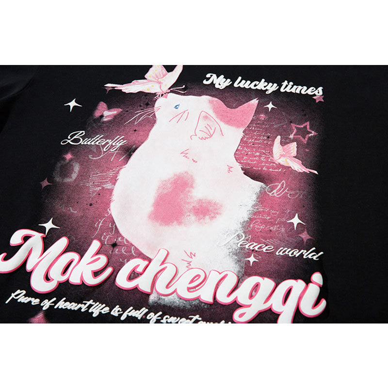 Marcas De Streetwear oversized butterfly pussy print long sleeve t-shirt