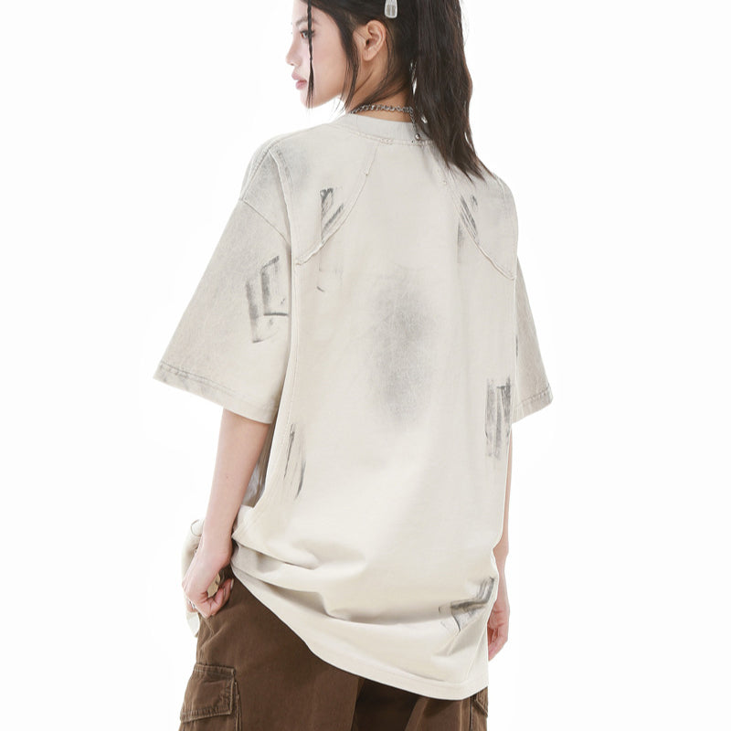 Camisas Retros Wash do old mottled oversized short sleeves