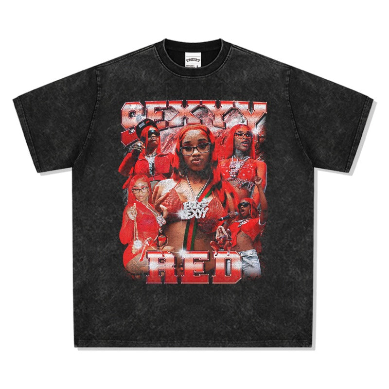 Marcas streetwear usa vintage hip hop Sexy yRed print short sleeve t-shirt