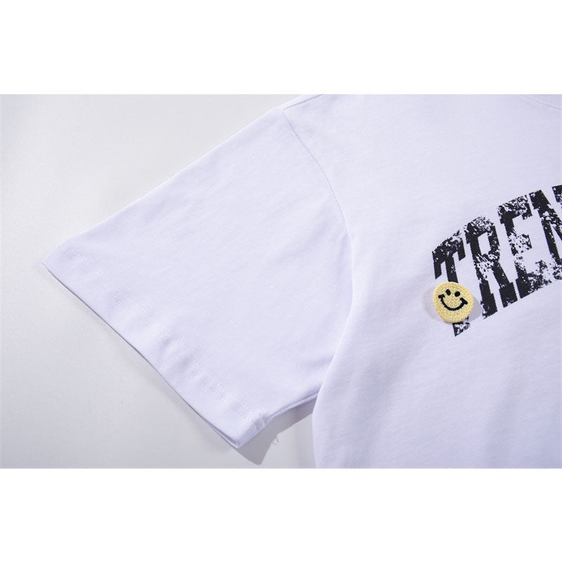 US drip outfits summer vintage print casual loose short sleeve T-Shirts