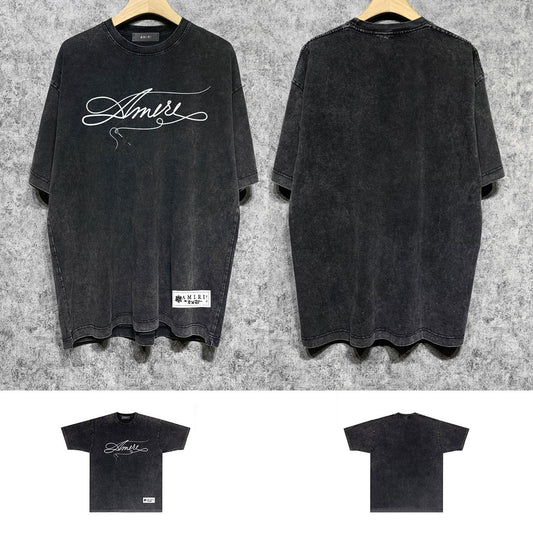 Amiri washed t-shirt needleworkletterprinting short sleeves