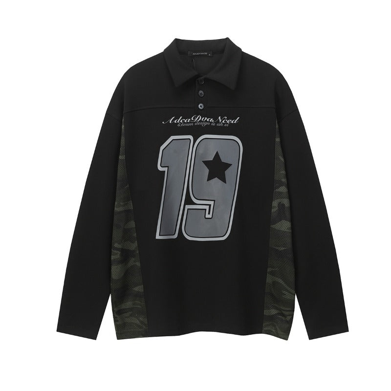 Unisex long-sleeved shirt autum camouflage patchworkpolo shirt