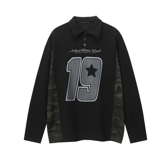 Unisex long-sleeved shirt autum camouflage patchworkpolo shirt