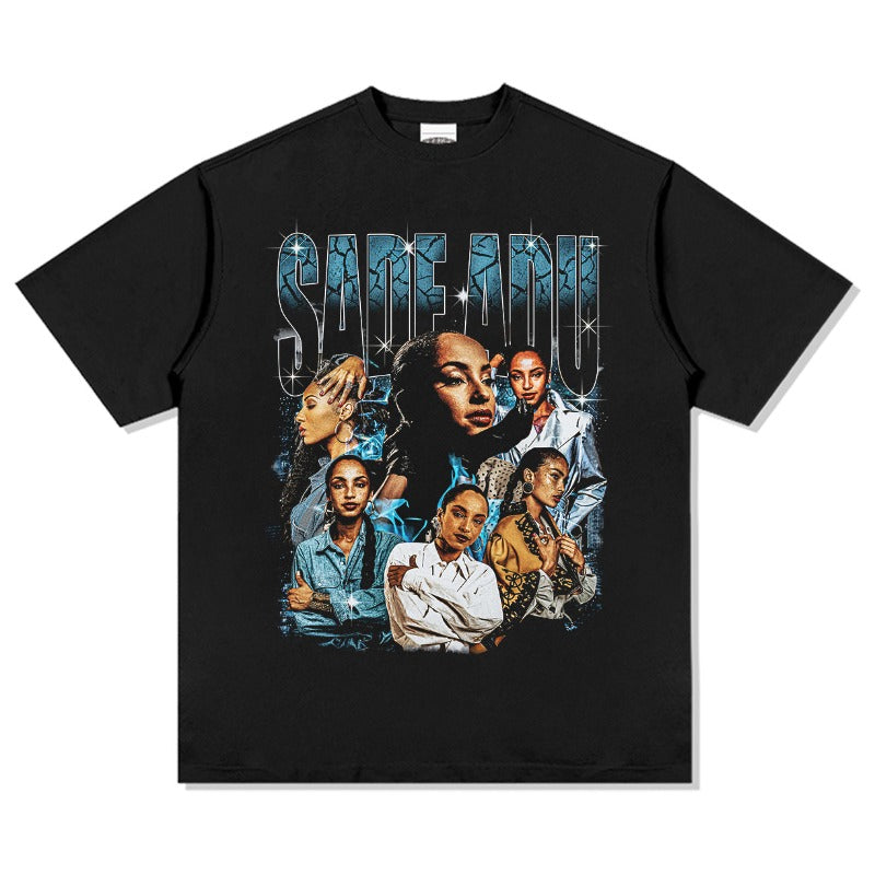Marcas streetwear usa vintage hip hop Sade Adu print short sleeve t-shirt
