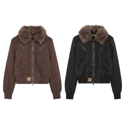 Unisex Down Jacket Men's Winter Short Fur Collar Padded Cotton