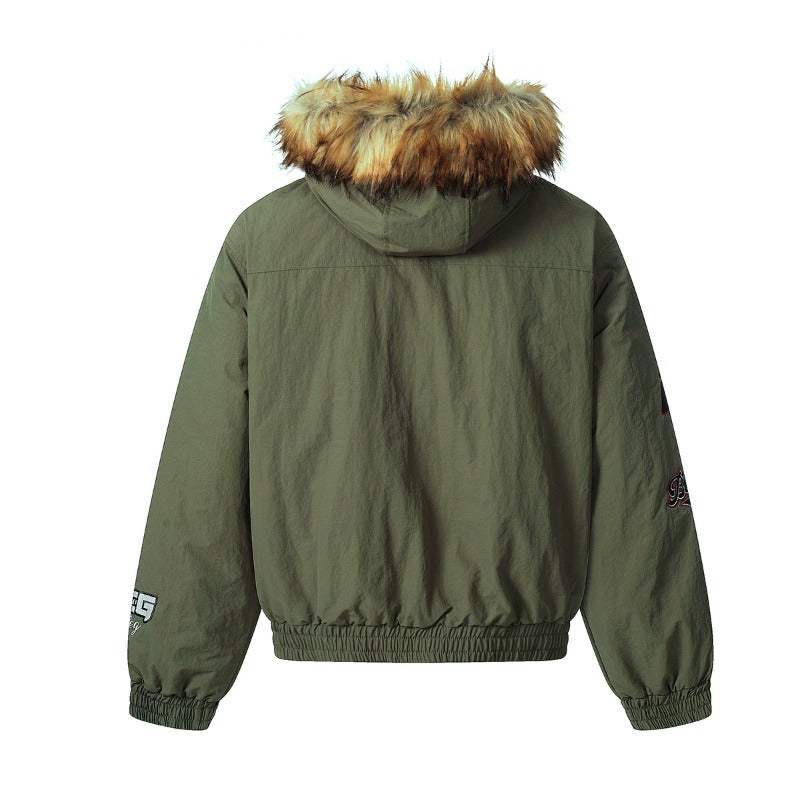 Unisex Down Jacket Men's Winter Warm Hair Collar Cotton Jacket