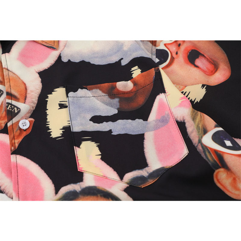 Hip Hop Shirts For Boys Summer Vintage Abstract Print Shirt