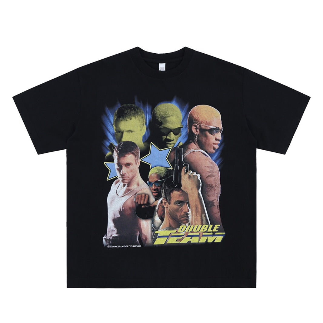 Vintage College Shirts Vintage Hip Hop Portrait Print Crew Neck Short Sleeve T-Shirt