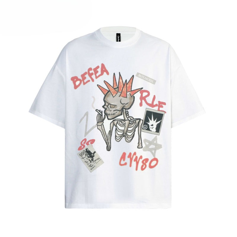 80s And 90s Vintage T Shirts Graffiti Skull Men's and Women's Short Sleeve T-Shirts