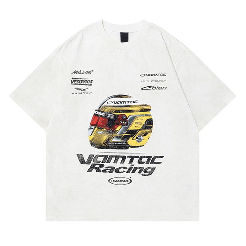 Racing oversized t shirt retro old letter print short sleeve t sleeve